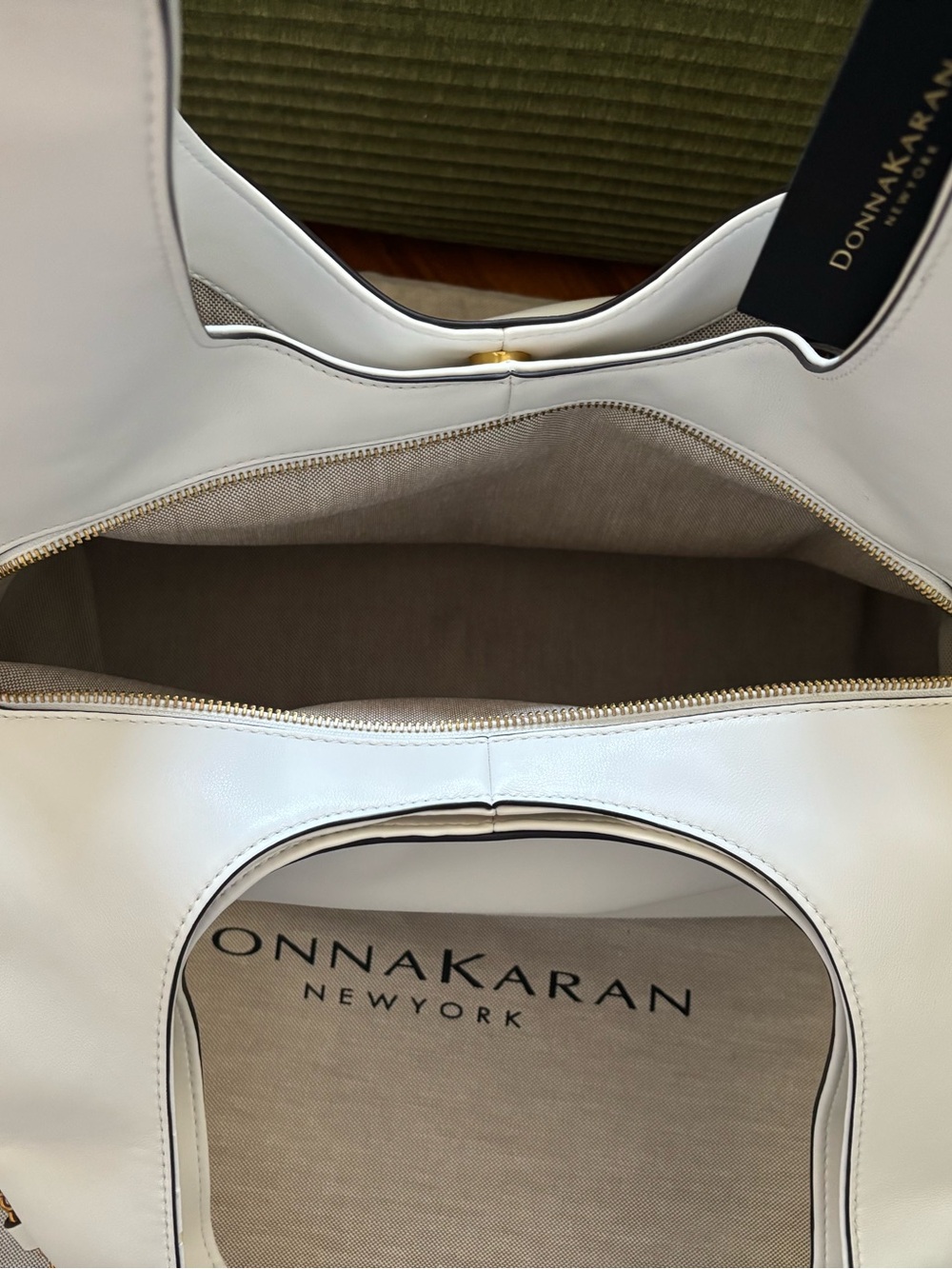 Donna Karan White Leather Shoulder Hobo with Gold-Trim Detail - Picture 7 of 15